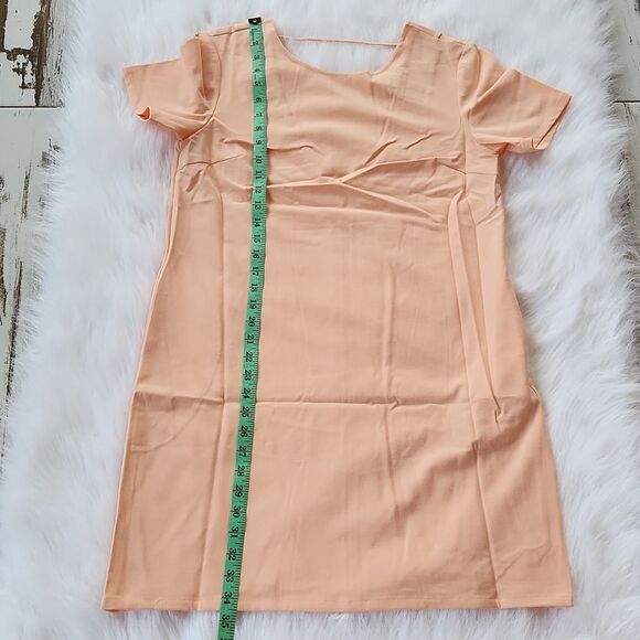 Anthropologie See U Soon Deep V Cut Ruffle Back Blush Short Sleeve Shift dress M - Picture 5 of 7